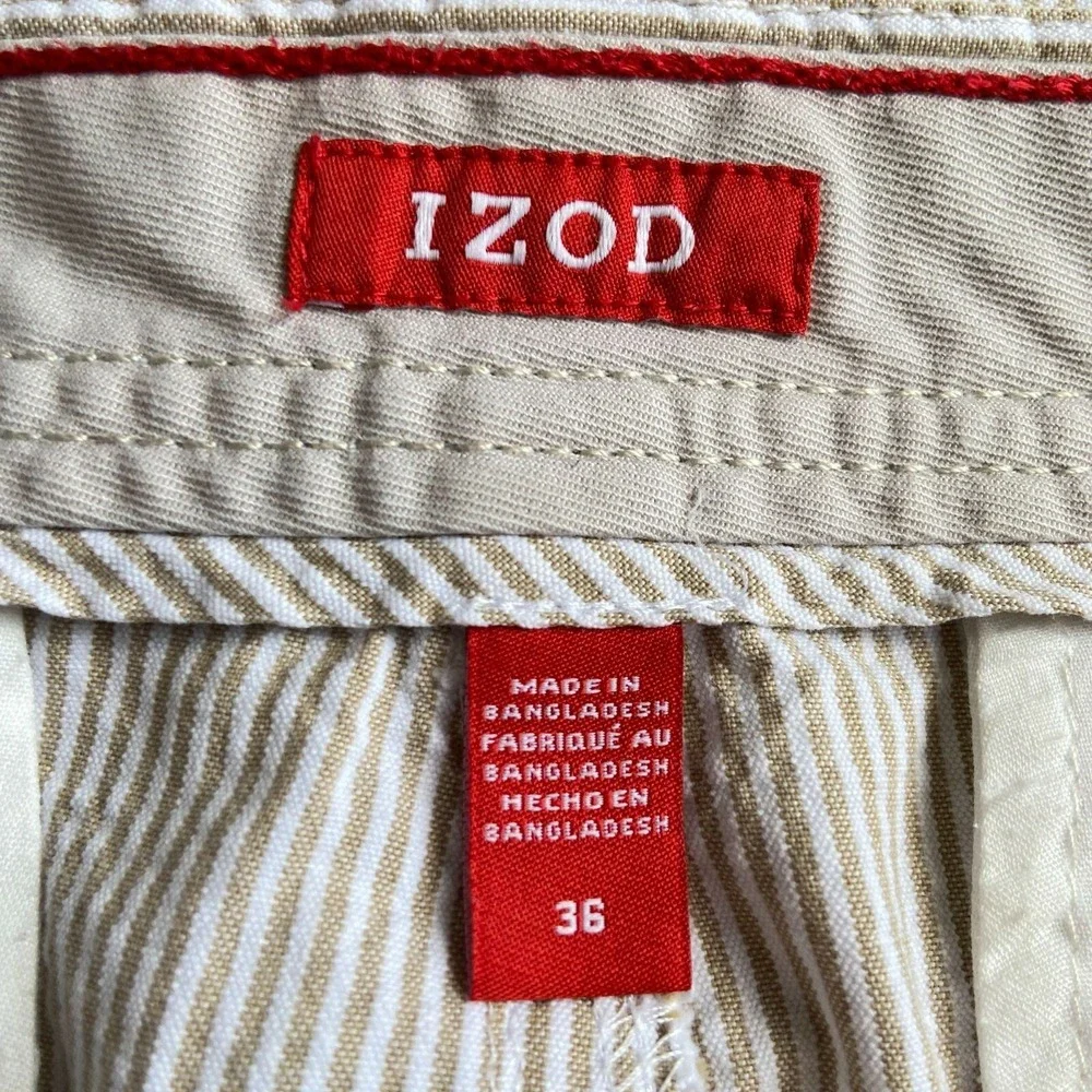 Izod Men's 36 Striped Flat Front Golf Shorts Preppy Country Club Tan‎